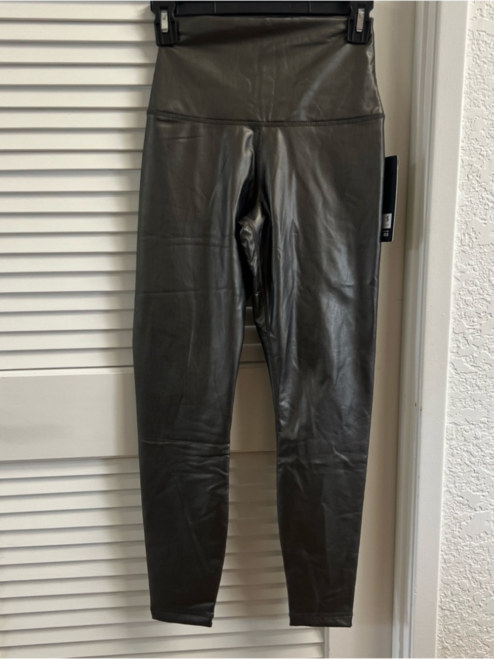 90 Degree by Reflex High-Waist Faux Leather Leggings -fun metal color size S